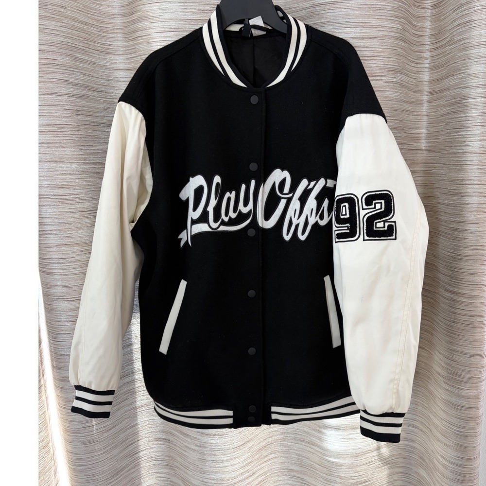 Unbranded‎ Playoffs 92 Varsity Bomber Jacket Black White Medium Vintage Style